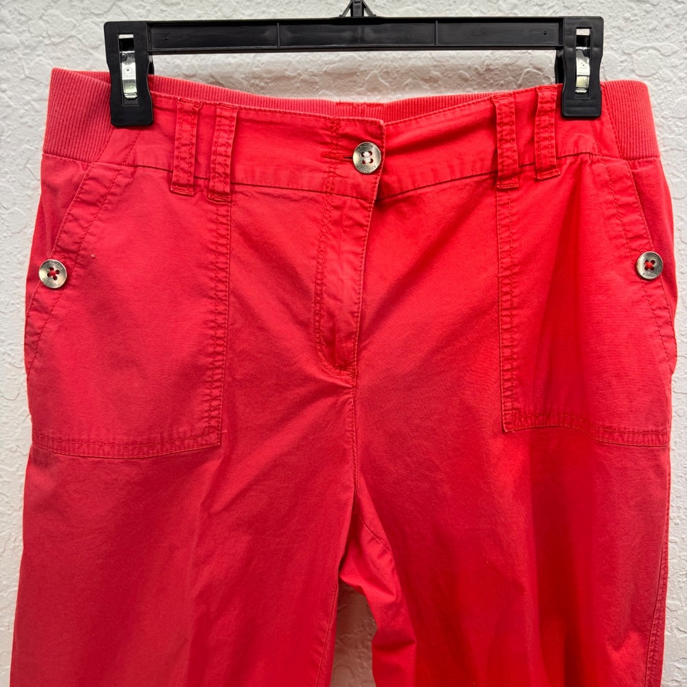 Chicos Womens 0.5 Pink Coral Crop Pants Stretch Cotton Ribbed Waist